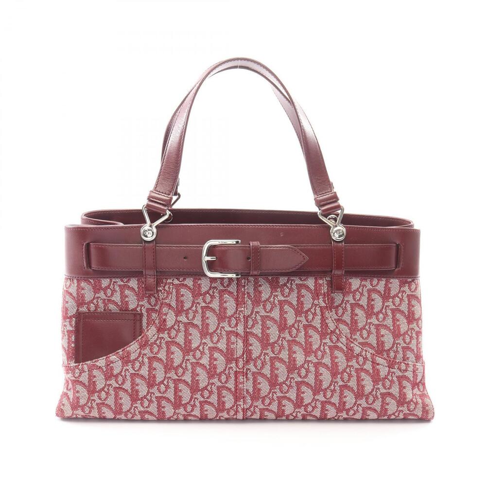 Christian Dior Trotter Handbag Canvas Leather Burgundy Red